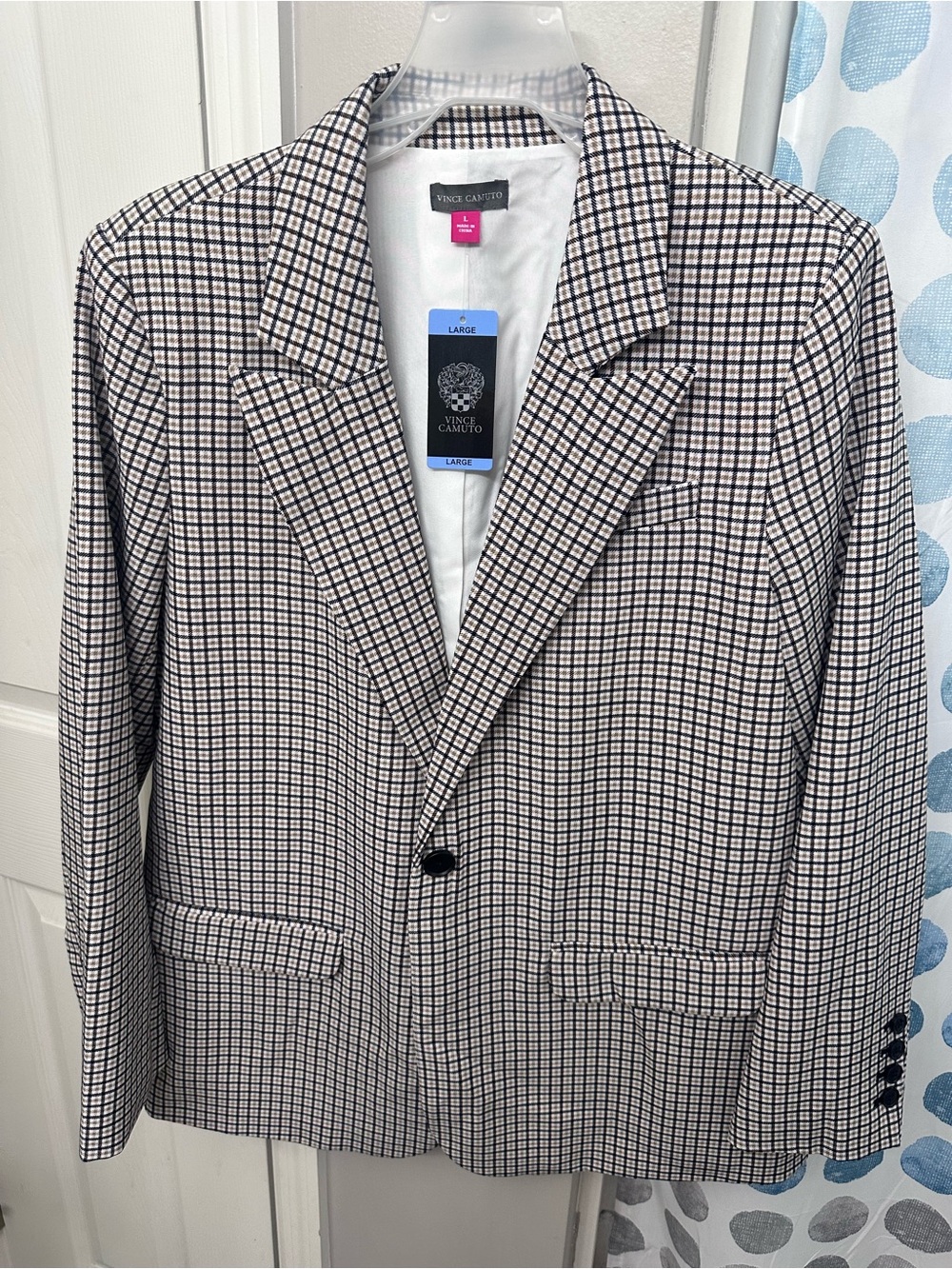 NWT Vince Camuto Grid Plaid Single-Button Blazer Jacket - Size Large
